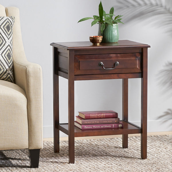 English Elm Christopher Knight Home® - End Table - Classic Brown Rubber Wood Design With Storage Drawer And Lower Shelf For Versatile Use N771P269301W