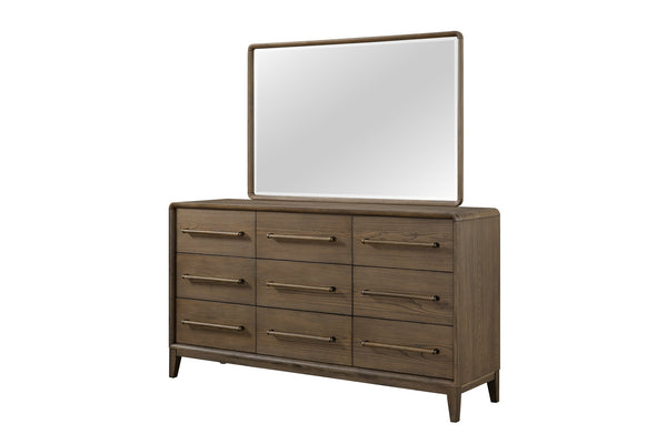 English Elm 9-Drawer Solid Wood Dresser in Latte Brown with Felt & Cedar Lined Drawers, Ball Bearing Guides B2699P346313