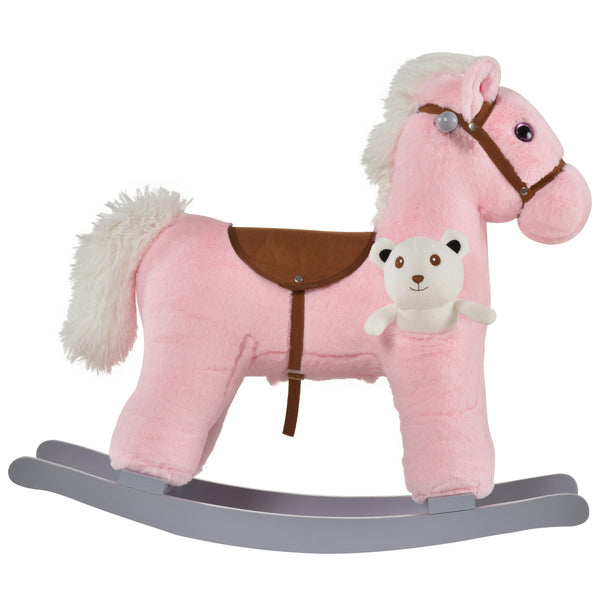 English Elm Qaba Plush Rocking Horse Ride on Toy for Toddlers with Sounds and Bear Companion W2225P200497