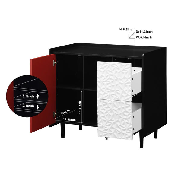 English Elm Sideboard Buffet Cabinet - Modern Black & Red Storage Solution With Unique Paneling For Home Decor W409P176588-GIGA