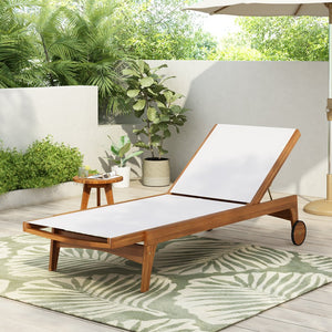 English Elm Christopher Knight Home® - OUTDOOR Chaise Lounge with Acacia Wood Frame and Breathable Mesh Seating for Durable Outdoor Comfort White+Natural 63.5 L x 31.25 W x 6 H N776P286344B