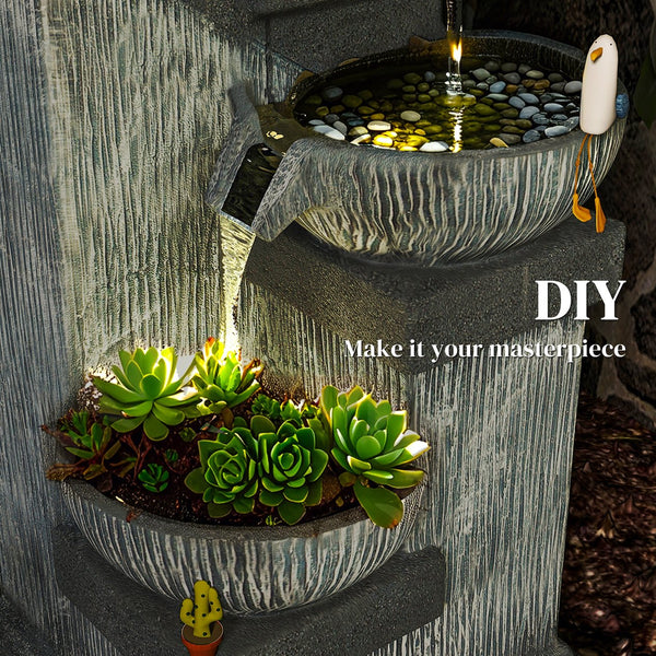 English Elm Outsunny 4-tier Resin Cascading Bowl Waterfall Fountain with Led Lights for Patio W2225P485602