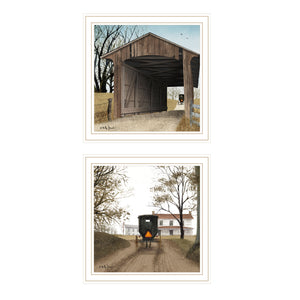 English Elm Trendy Decor 4u Billy Jacobs Pastoral Bridge 2 Piece White Framed Canvas Wall Art B067P256609