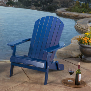 English Elm Christopher Knight Home® - Malibu Foldable Adirondack Chair - Coastal Blue Acacia Wood, Rustic Design With Comfort & Style N770P241668C