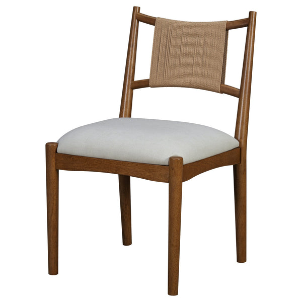 English Elm Upholstered Linen Dining Chairs Set of 2 Rubberwood Mid-century Woven Paper Rope Back Beige,Brown N776P385751D
