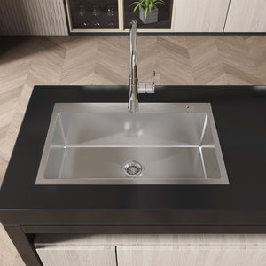 English Elm Stainless Steel Handmade Single Bowl Kitchen Sink Deep Basin Brushed Nickel Finish T3177P286035