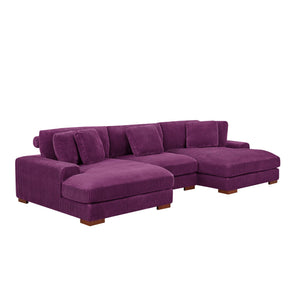 English Elm Large Corduroy Double Chaise Sectional Sofa with Lumbar Support for Spacious Living Rooms Purple B2748S00019