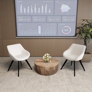 English Elm 29.53" Round Mdf Coffee Table & 2 Pu Dining Chairs Set – Stylish, Durable, Multi-Functional For Home Use W2189S00504