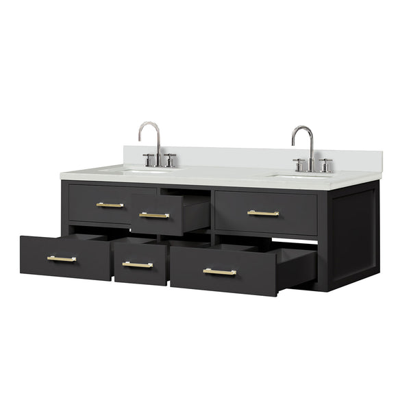 English Elm Black Double Bath Vanity With Cultured Marble Top, Chrome Faucets, And Soft-Close Doors For Elegance B2731P258036