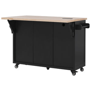 English Elm K&k Farmhouse Rolling Kitchen Island Drop Leaf Power Outlet Five Drawers Cabinet Storage Black N707S263094B