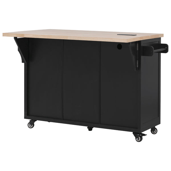 English Elm K&k Farmhouse Rolling Kitchen Island Drop Leaf Power Outlet Five Drawers Cabinet Storage Black N707S263094B
