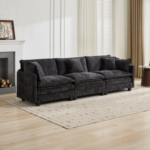 English Elm Cloud Modular Three Seat Sofa Chenille Upholstered with Double Layer Cushions for Living Room Black W1143S00052