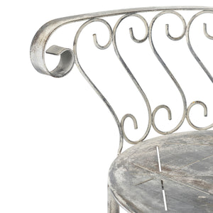 English Elm 23x22x38" Iron Armchair Fan Back Scrolled Arms Distressed Silver Patio Garden Seat W2078P452418