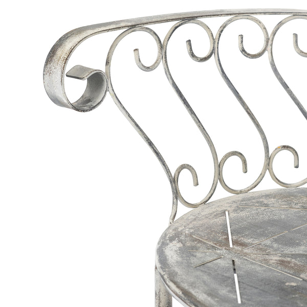 English Elm 23x22x38" Iron Armchair Fan Back Scrolled Arms Distressed Silver Patio Garden Seat W2078P452418