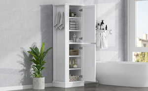 English Elm Tall Bathroom Storage Cabinet - Freestanding Mdf Organizer With Adjustable Shelves & Modern White Finish N725P241834K-GIGA