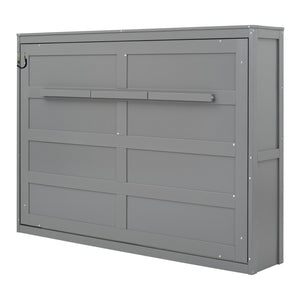 English Elm Full Size Murphy Wall Bed with Cabinet Dual Piston Folding Mechanism for Studio Spaces Gray LP000664AAE-2