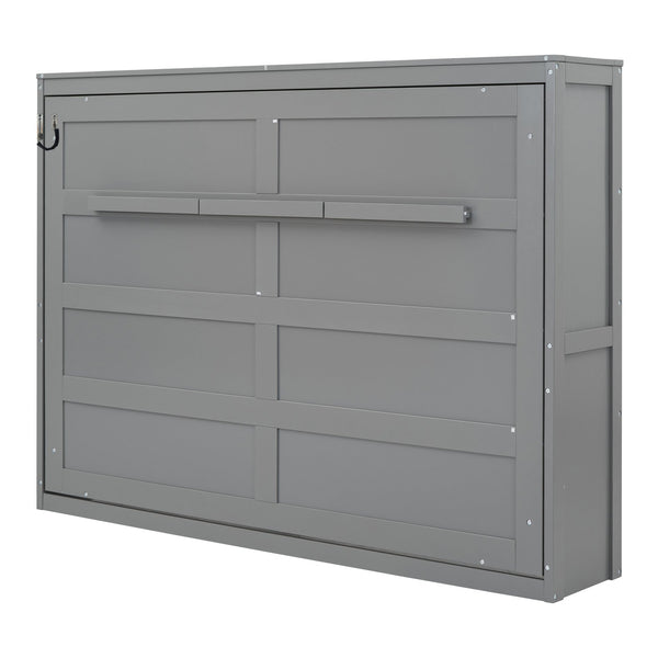English Elm Full Size Murphy Wall Bed with Cabinet Dual Piston Folding Mechanism for Studio Spaces Gray LP000664AAE-2