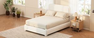 English Elm Boucle Cloud Upholstered Full Platform Bed with Adjustable Curved Headboard in White N733P439489K