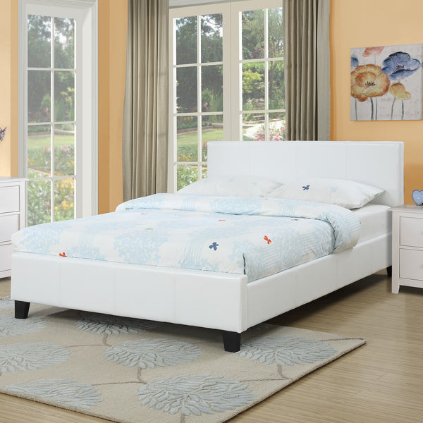 English Elm Classic White Queen Size Bed Faux Leather Upholstered Frame with Wooden Legs, Chic Traditional Design, Easy Assembly, 65"W x 84.5"L B011P395407