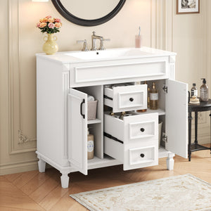 English Elm 36'' Modern Bathroom Vanity With Soft-Close Doors, Elegant Ceramic Sink, And Ample Storage Space N710P230231K