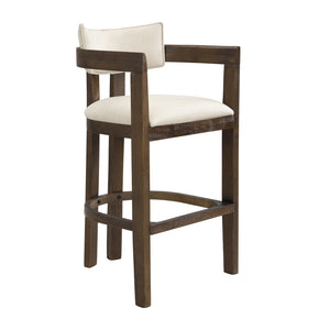 English Elm 30" Rubberwood Upholstered Barstools with Arms Mid-century Style for Kitchen Island Set of 2 Beige,Walnut N771P361772T