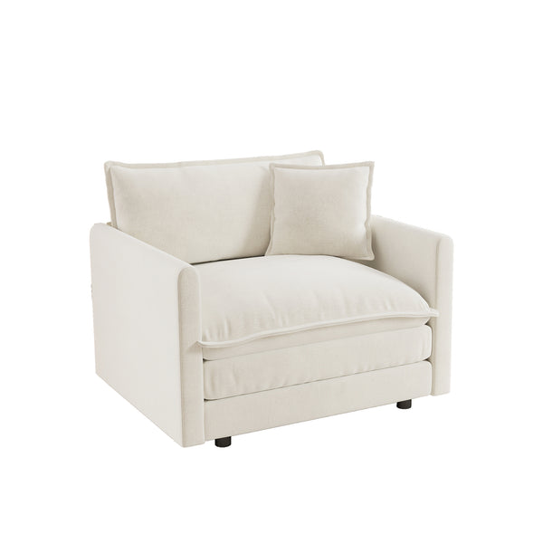 English Elm Comfy White Chenille Armchair Deep Seat Foam Cushion Reading Chair for Living Room W714S00544