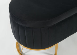 English Elm Oval Velvet Storage Bench with Metal Legs — Luxurious Upholstered Ottoman with Lift-Top Storage, 300lb Capacity, Modern Decorative Seating Black T3903P372931