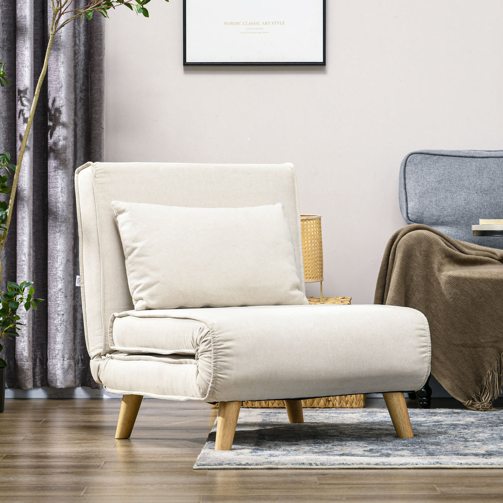 English Elm HOMCOM Convertible chair bed 2-in-1 futon sleeper with 6-position backrest, linen foam comfort, 330lb capacity W2225P229574