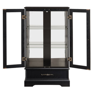 English Elm Lighted Curio Cabinet With Adjustable Shelves & Built-In Drawer - Elegant Display With Lighting, Black W1758P297549