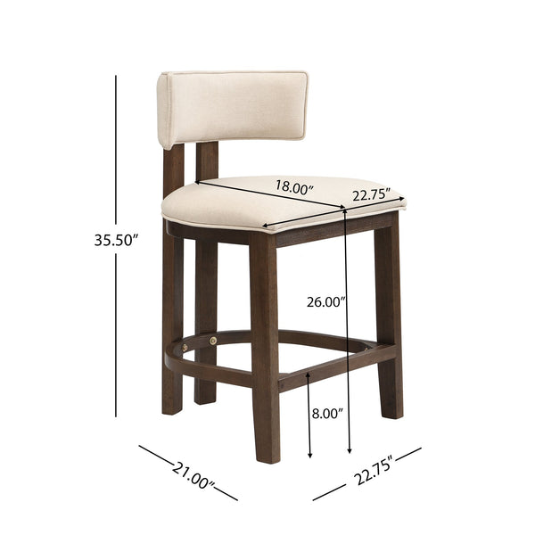 English Elm Christopher Knight Home® - 26" Counter Height Bar Stool with Padded Upholstery and Rubberwood Frame, Contemporary Comfort Set of 2 Beige,Walnut N771P345970T