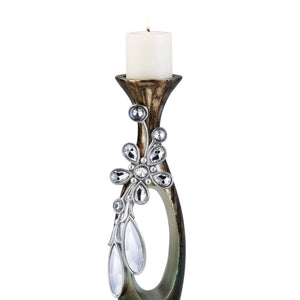 English Elm 20" Polyresin Sculptural Candleholder with Crystal Glass Accents Warm Brown Finish B072116543