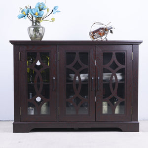 English Elm 48.66" Wide Tempered Glass Door Buffet Sideboard with Adjustable Shelves Dark Finish Ox Blood Red W2899P372746