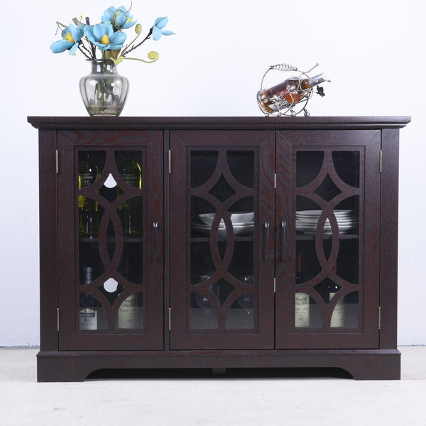 English Elm 48.66" Wide Tempered Glass Door Buffet Sideboard with Adjustable Shelves Dark Finish Ox Blood Red W2899P372746