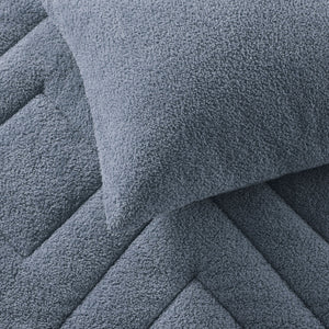 JLA Home Comfort Spaces - Double Plush Double Diamond Quilted Teddy Comforter Set — Oeko-Tex Softness, Year-Round Cozy Style Blue AM10-0263