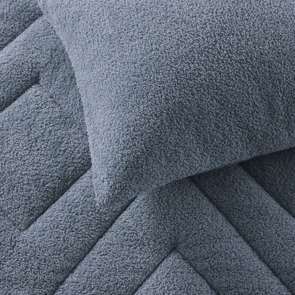JLA Home Comfort Spaces - Double Plush Double Diamond Quilted Teddy Comforter Set — Oeko-Tex Softness, Year-Round Cozy Style Blue AM10-0263