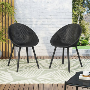 English Elm Christopher Knight Home® - Gable Outdoor Dining Chair Set of 2 – Weather-Resistant Resin Build, Perforated Diamond Pattern Comfort Black N775P176686B