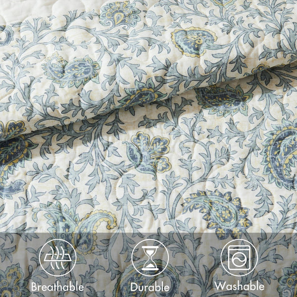 English Elm 6 Madison Park Dawn Cotton Percale Reversible Quilt Set with Paisley Pintuck, Lace Trim, Pillows, Full/Queen Aqua 17.72 L x 22.83 W x 8.66 H B035129022