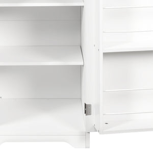 English Elm Laundry Cabinet with Tilt-Out Hamper, Adjustable Shelves & Doors, Freestanding White Storage Unit W331P280824