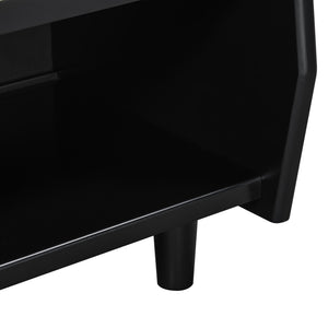 English Elm Black Rattan Panel Nightstand with Open Shelf Drawer Mdf Modern Bedroom Storage N770P374577B