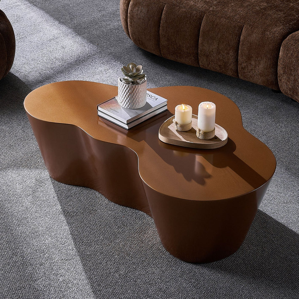 English Elm 50 Inch Sculptural Fiberglass Coffee Table Ready to Use Focal Point for Modern Living Rooms Brown W876P452390