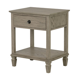 English Elm Victoria Aged Oak Nightstand with Solid Wood Legs, Wire-Brushed Veneer, Drawer & Open Shelf Grey 27 L x 22.75 W x 27.63 H B035P341169