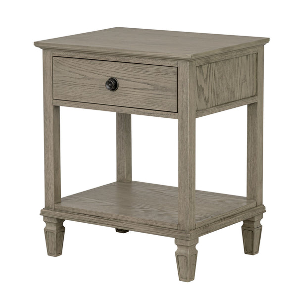 English Elm Victoria Aged Oak Nightstand with Solid Wood Legs, Wire-Brushed Veneer, Drawer & Open Shelf Grey 27 L x 22.75 W x 27.63 H B035P341169