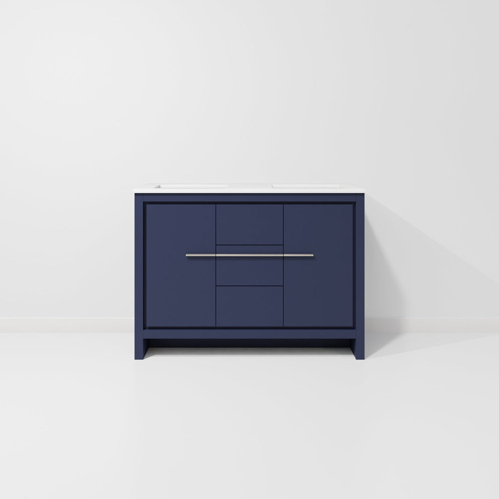 English Elm Navy Blue Double Bath Vanity With Cultured Marble Top – 48" W Stylish Storage Solution For Your Bathroom B2731P259398