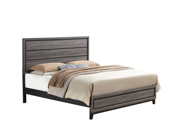 English Elm MIRAGE Modern Full Bed with Panel Headboard, Rubberwood Frame, Tapered Legs and Sturdy Slat Support Black+ Gray 59.76 L x 33.54 W x 4.96 H B201S00130