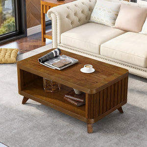English Elm Rectangular Walnut Coffee Table Solid Pine Legs Open Shelf Family Living Room W1202P177315
