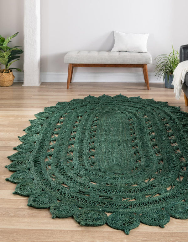 Unique Loom Braided Jute Punita Hand Braided Novelty Rug Hunter Green,  5' 1" x 8' 0"
