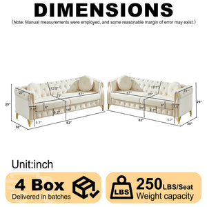 English Elm Velvet Chesterfield Tufted Sofa with Copper Stud Trim and Gold Legs for Glam Living Beige W834S00623