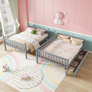 English Elm Full Full Over Full Bunk Bed In Grey With 2 Storage Drawers, Ladder & Safety Guardrails – Versatile Design! W504S00194