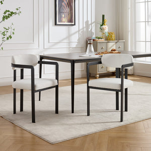 English Elm Modern Tufted Boucle Dining Chairs Set of 2 with Curved Back and Matte Metal Legs W3244P337430