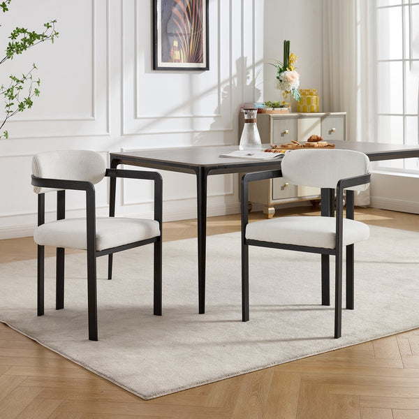 English Elm Modern Tufted Boucle Dining Chairs Set of 2 with Curved Back and Matte Metal Legs W3244P337430